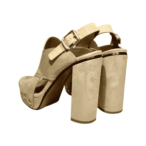 CHLOE Buckle Suede Platform Sandal Heel in Sand 3