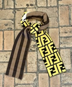 FENDI Zucca Striped Scarf in Yellow Black and Brown