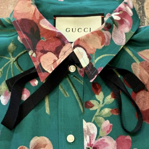 GUCCI Floral Print Silk Cape Shirt 1