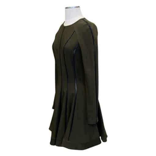 PLEIN SUD Leather Striped Mini Dress in Olive Green Black 2