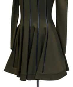 PLEIN SUD Leather Striped Mini Dress in Olive Green Black 3