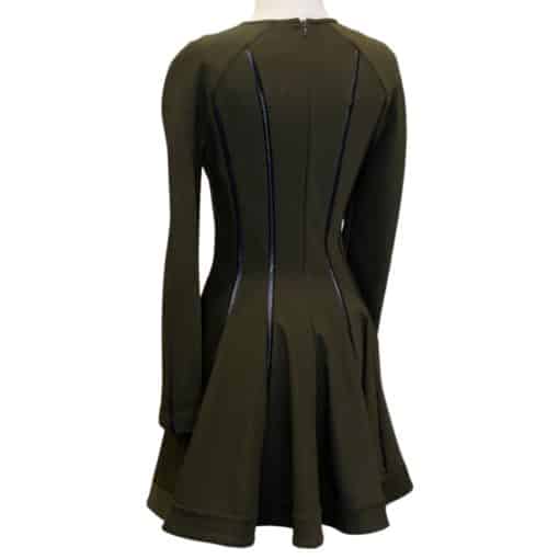 PLEIN SUD Leather Striped Mini Dress in Olive Green Black 4