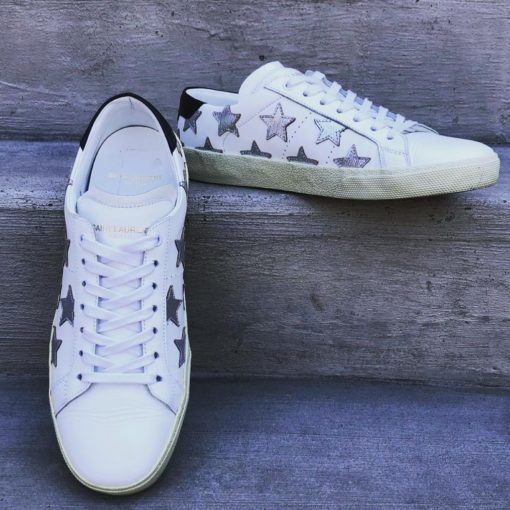 SAINT LAURENT Star Sneakers in White Silver