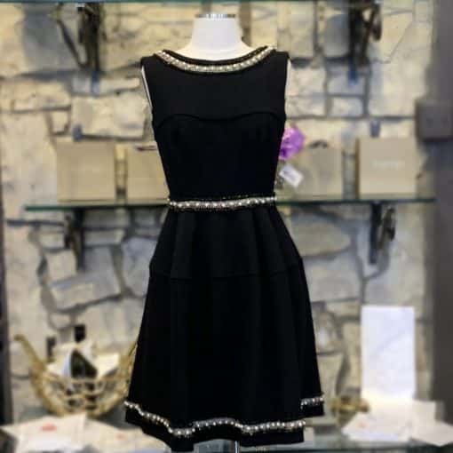 TALBOT RUNHOF Pearl Fit and Flare Dress in Black