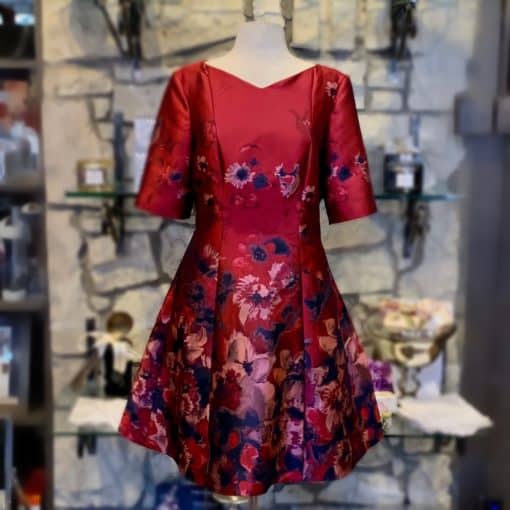 CAROLINA HERRERA Floral Print Dress in Ruby