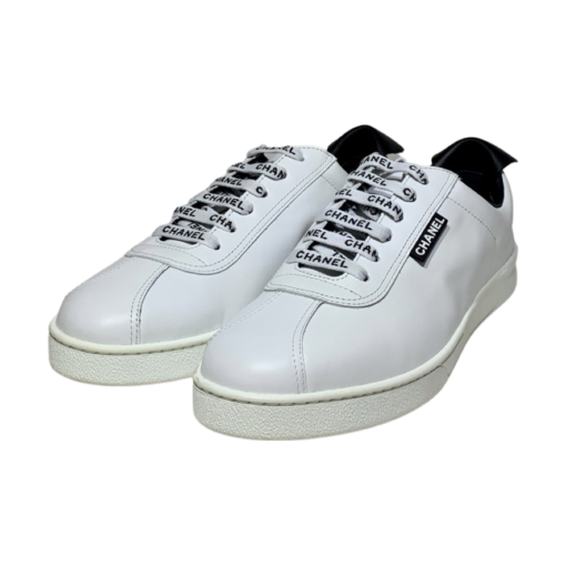 CHANEL CC Leather Sneakers in White (40.5) 4