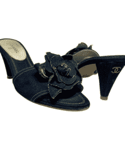 CHANEL Denim Camellia Sandal Heel 3
