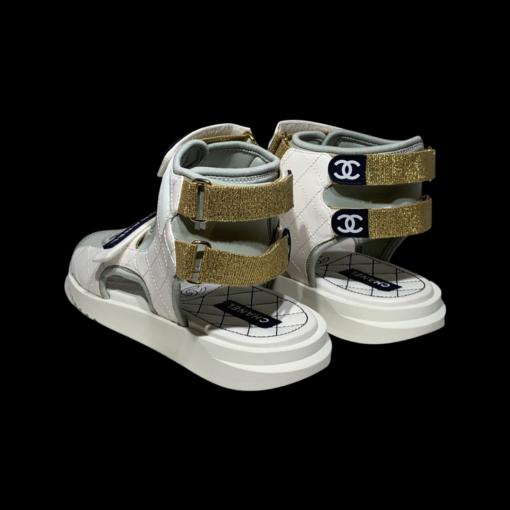 CHANEL Diamond Stitch Sandal in White, Gold & Navy (40.5) 3