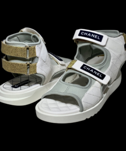 CHANEL Diamond Stitch Sandal in White, Gold & Navy (40.5) 8