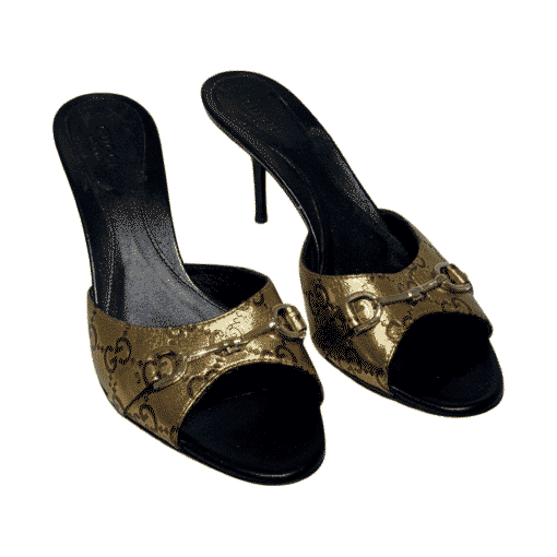 GUCCI Guccissima Horsebit Sandal Heel in Gold 3