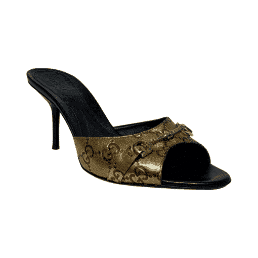 GUCCI Guccissima Horsebit Sandal Heel in Gold