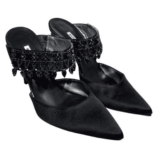 MANOLO BLAHNIK Jewel Satin Sandal Heel in Black 1