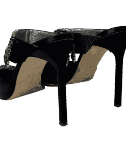 MANOLO BLAHNIK Jewel Satin Sandal Heel in Black 2