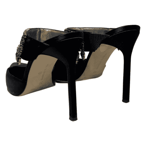 MANOLO BLAHNIK Jewel Satin Sandal Heel in Black 2