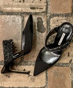 MANOLO BLAHNIK Jewel Satin Sandal Heel in Black