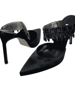MANOLO BLAHNIK Jewel Satin Sandal Heel in Black 4