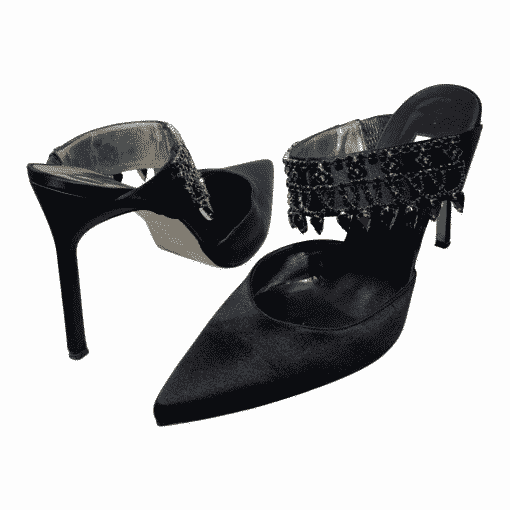 MANOLO BLAHNIK Jewel Satin Sandal Heel in Black 4