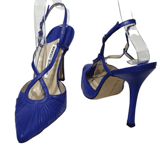 MANOLO BLAHNIK Slingback Sandal Heel in Cobalt Blue 4