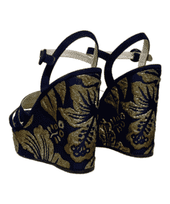 PRADA Damask Wedges in Navy and Gold 2