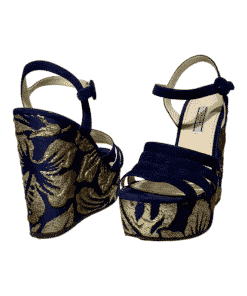 PRADA Damask Wedges in Navy and Gold 3
