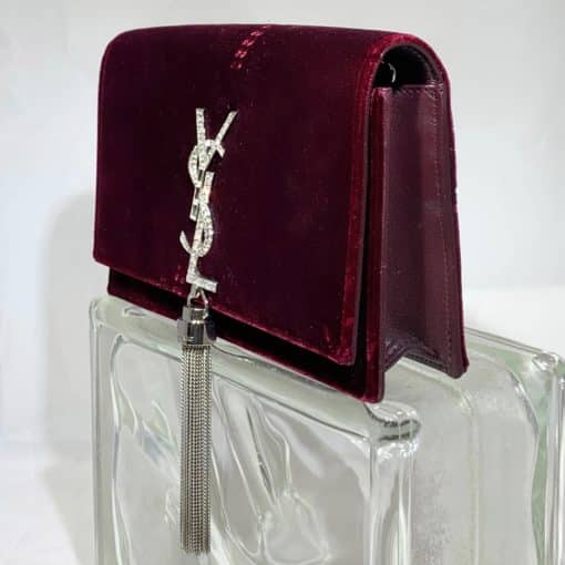 SAINT LAURENT Kate Velvet Tassel Bag in Burgundy 1