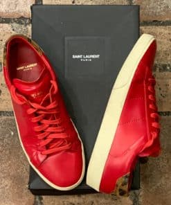 SAINT LAURENT Mens Leopard Heel Sneakers in Red