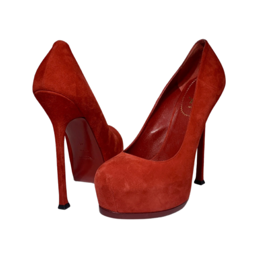 SAINT LAURENT Tribtoo Pumps in Red Suede Leather 41 (Fits Size 10) 1