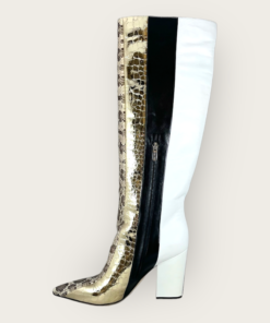 SERGIO ROSSI Metallic Exotic Boots in Ivory, Gold, Black and Animal Print  13