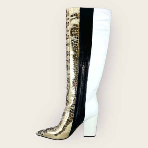 SERGIO ROSSI Metallic Exotic Boots in Ivory, Gold, Black and Animal Print  5