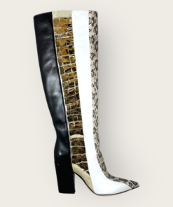 SERGIO ROSSI Metallic Exotic Boots in Ivory, Gold, Black and Animal Print  14