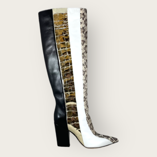 SERGIO ROSSI Metallic Exotic Boots in Ivory, Gold, Black and Animal Print  6