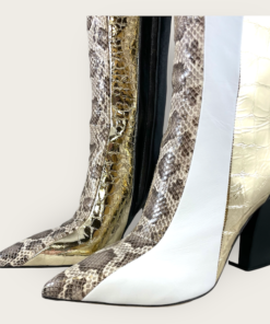 SERGIO ROSSI Metallic Exotic Boots in Ivory, Gold, Black and Animal Print  11