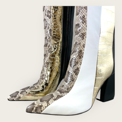 SERGIO ROSSI Metallic Exotic Boots in Ivory, Gold, Black and Animal Print  3