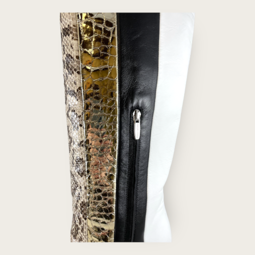 SERGIO ROSSI Metallic Exotic Boots in Ivory, Gold, Black and Animal Print  8
