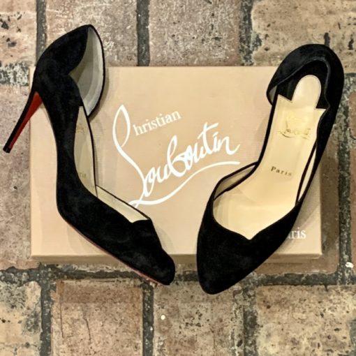 CHRISTIAN LOUBOUTIN Round Chick Suede Pumps in Black 39.5 1