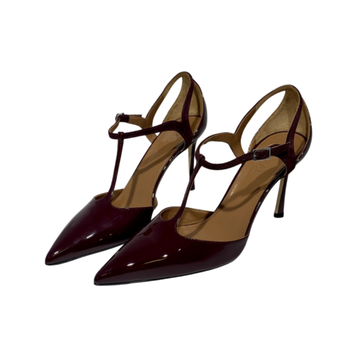 GHAZAL Patent T Strap Sandal Heel in Burgundy (39.5) 3