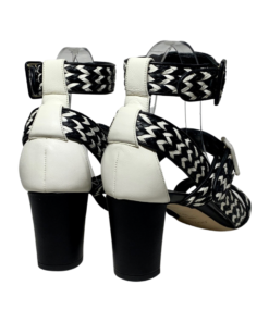 JIMMY CHOO Woven Sandal Heel in Black and White 39.5 7