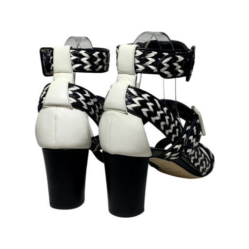 JIMMY CHOO Woven Sandal Heel in Black and White 39.5 3