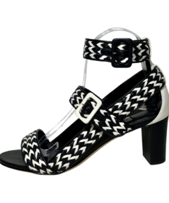 JIMMY CHOO Woven Sandal Heel in Black and White 39.5 8