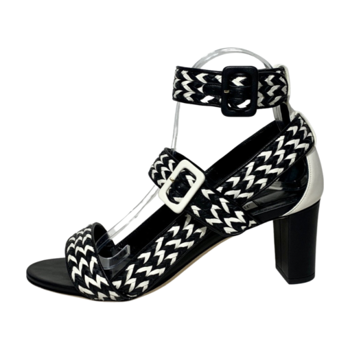 JIMMY CHOO Woven Sandal Heel in Black and White 39.5 4