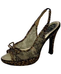 RENE CAOVILLA Leopard Lace Slingback Heels in Black and Brown 39.5 8
