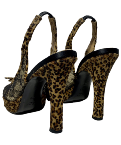 RENE CAOVILLA Leopard Lace Slingback Heels in Black and Brown 39.5 9