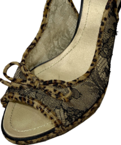 RENE CAOVILLA Leopard Lace Slingback Heels in Black and Brown 39.5 10
