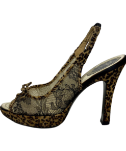 RENE CAOVILLA Leopard Lace Slingback Heels in Black and Brown 39.5 11