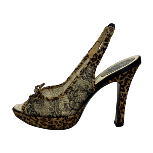 RENE CAOVILLA Leopard Lace Slingback Heels in Black and Brown 39.5 5