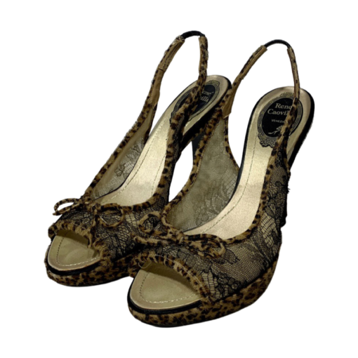 RENE CAOVILLA Leopard Lace Slingback Heels in Black and Brown 39.5 6