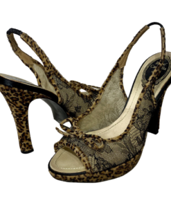 RENE CAOVILLA Leopard Lace Slingback Heels in Black and Brown 39.5 13