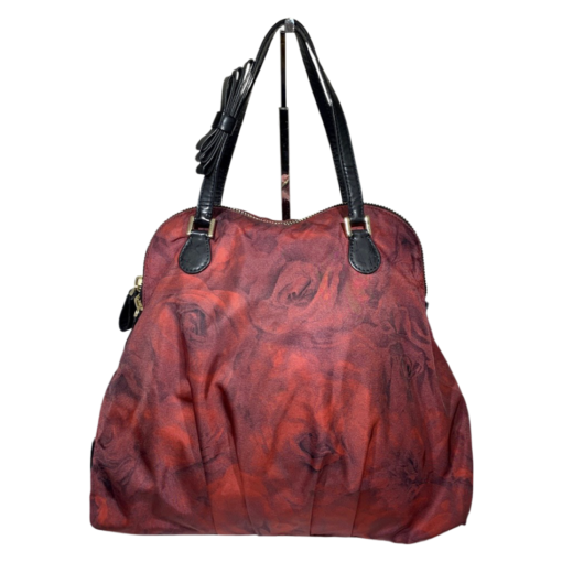 VALENTINO Red Nylon Flowerland Zip Top Handle Tote Bag 1