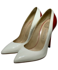 VERSACE Patent Leather Pumps in Red and White (35) 7