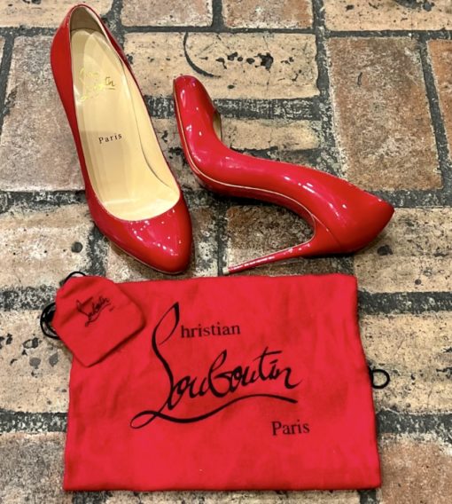 CHRISTIAN LOUBOUTIN Patent Simple Pump in Red 37.5 1